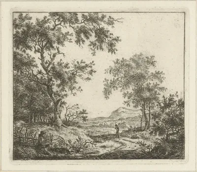 Landschap met tekenaar en wandelaar