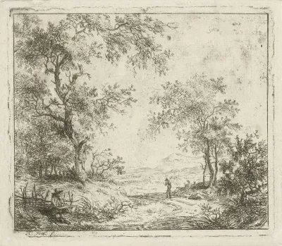 Landschap met tekenaar en wandelaar