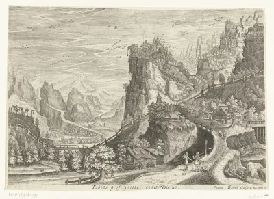 Landschap met Tobias en engel Rafaël op weg