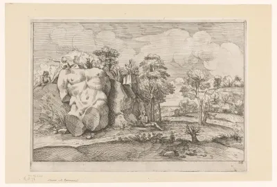 Landschap met torso tegen heuvel