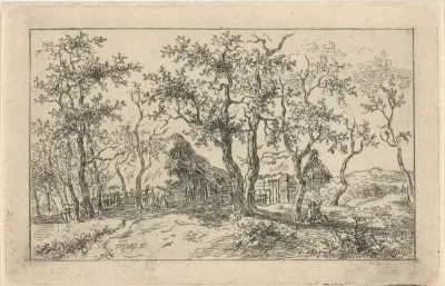 Landschap met twee boerderijen