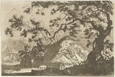 Landschap met twee boerderijen