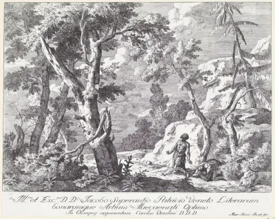Landschap met twee boetvaardige mannen in gebed