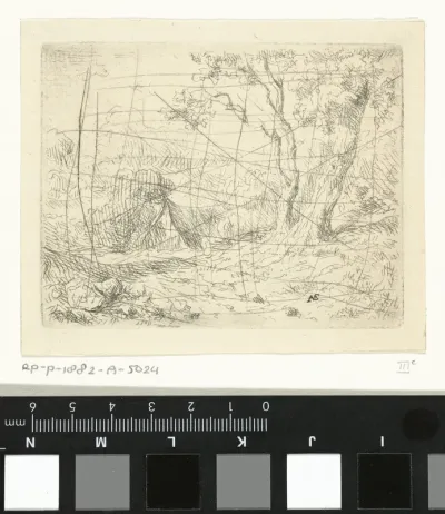 Landschap met twee bomen langs een pad