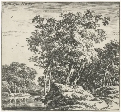 Landschap met twee bomen op een heuvel