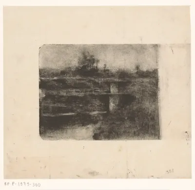 Landschap met twee bruggen over een sloot