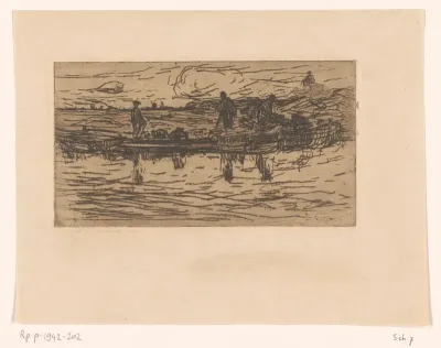 Landschap met twee figuren aan het water