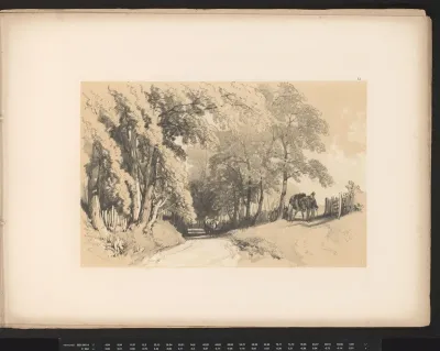Landschap met twee figuren bij een landweg