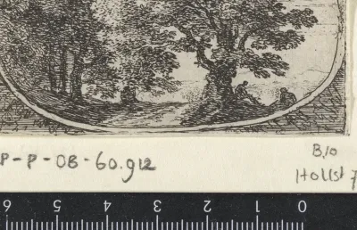Landschap met twee figuren onder een boom
