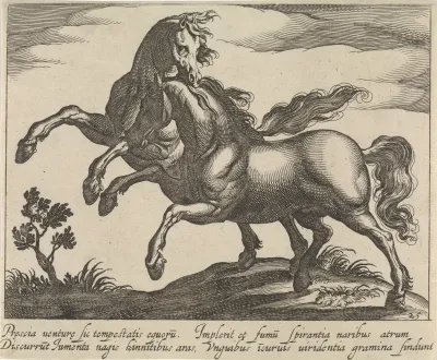 Landschap met twee galopperende paarden