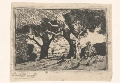 Landschap met twee grote bomen