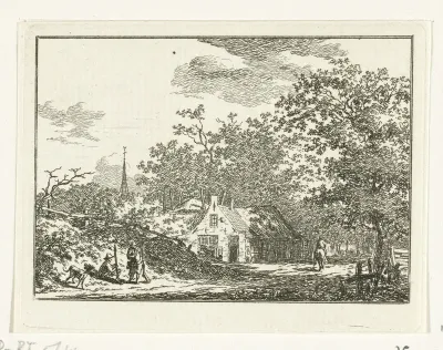 Landschap met twee jagers langs de weg