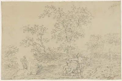Landschap met twee jongens op de voorgrond