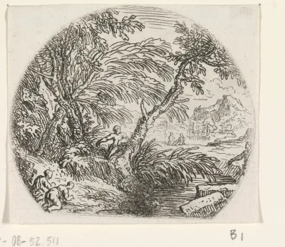 Landschap met twee knielende figuren