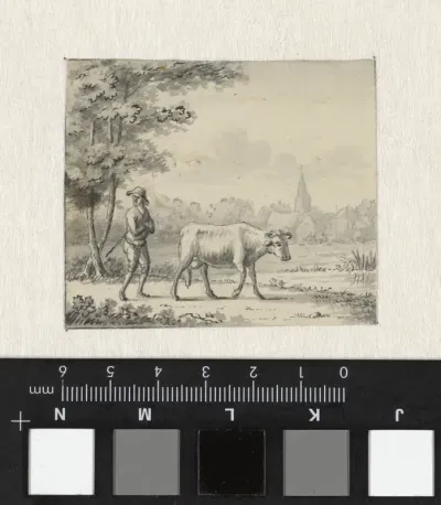 Landschap met twee koeien en een schaap