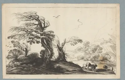 Landschap met twee leeuwen