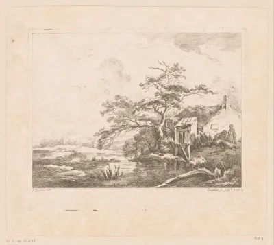 Landschap met twee mannen bij een rivier