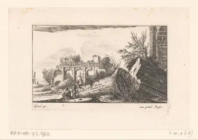 Landschap met twee mannen bij klassieke ruïnes