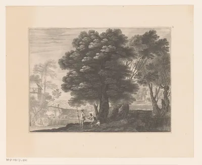 Landschap met twee mannen en honden