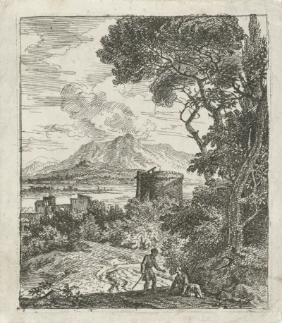Landschap met twee mannen op een weg