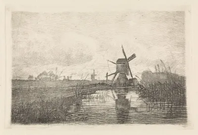 Landschap met twee molens