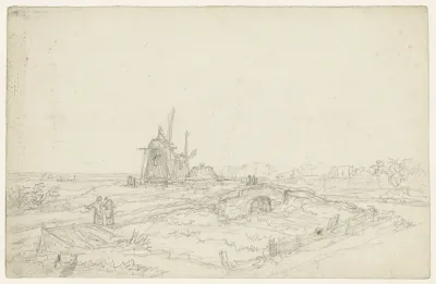 Landschap met twee molens