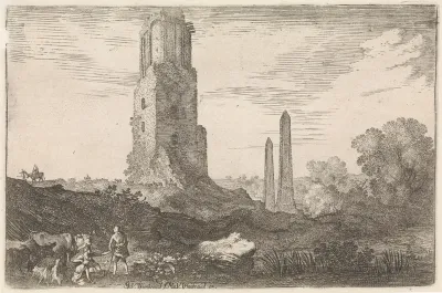Landschap met twee obelisken en de 'Torre delle Militie'