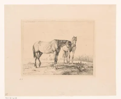 Landschap met twee paarden en een visser