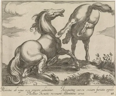 Landschap met twee paarden op een heuvel