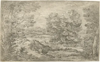 Landschap met twee personen tegenover elkaar zittend