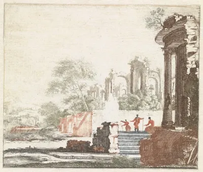 Landschap met twee Romeinse ruïnes
