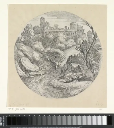 Landschap met twee ruiters en een kasteel