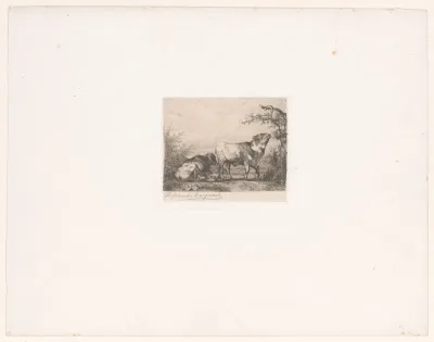 Landschap met twee runderen en eenden