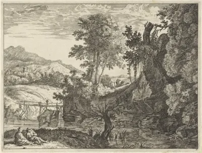 Landschap met twee rustende figuren