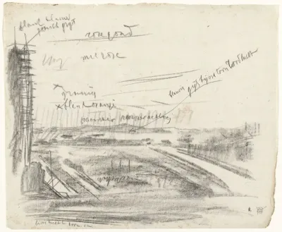 Landschap met twee sloten en een gebouw
