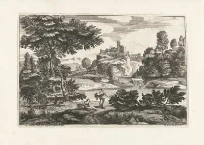 Landschap met twee vrouwen bij de waterkant