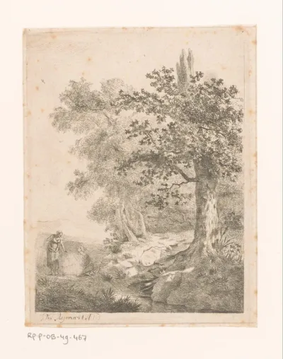 Landschap met twee vrouwen bij een beek
