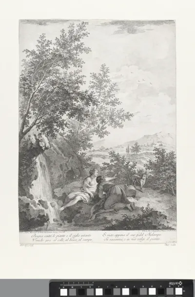 Landschap met twee vrouwen bij een waterval
