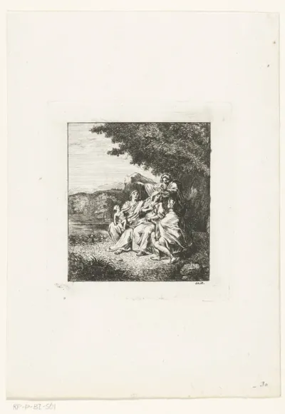 Landschap met twee vrouwen met kind en twee mannen