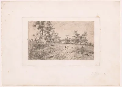 Landschap met twee wandelaars