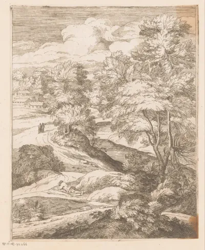 Landschap met twee wandelaars