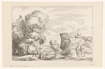 Landschap met twee wandelende mannen