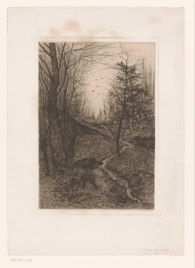 Landschap met twee wilde zwijnen