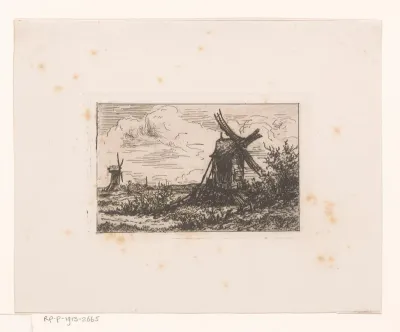 Landschap met twee windmolens
