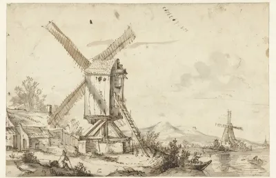 Landschap met twee windmolens