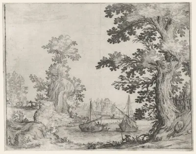 Landschap met twee zeilschepen