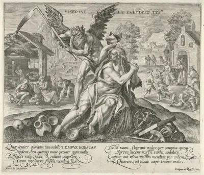 Landschap met Vader Tijd en personificatie van Ellende en Armoede