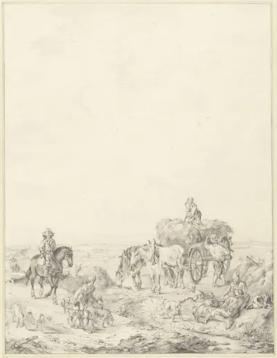 Landschap met valkenier en landlieden