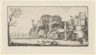 Landschap met varkens en marskramers