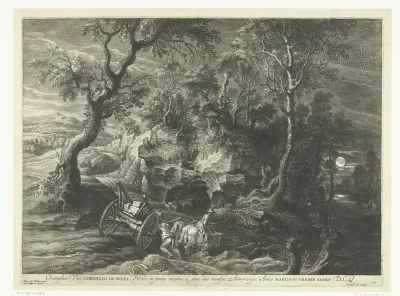 Landschap met vastgelopen wagen